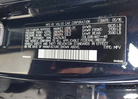 2017 Volvo Xc90 Hybrid T8 Inscription z USA, uszkodzony, nr VIN YV4BC0PL1H1111322